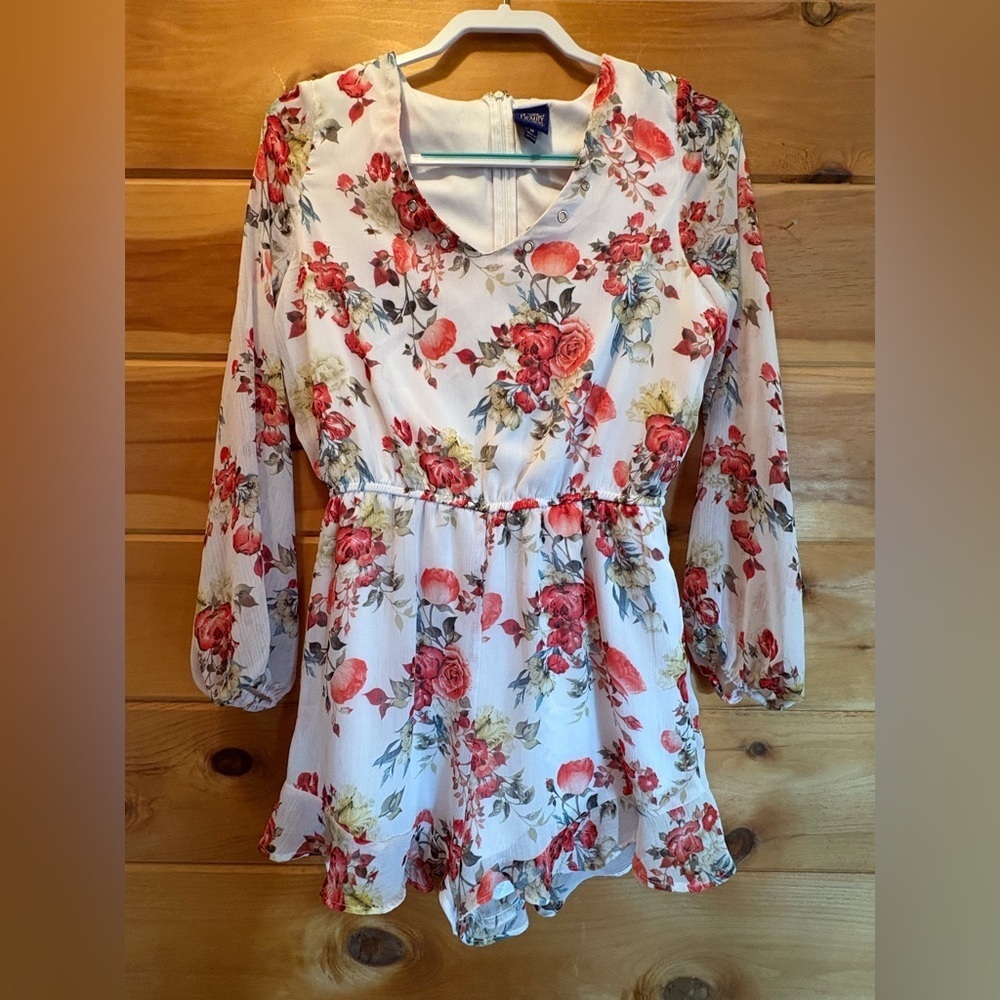 Disney Beauty Beast Floral Romper Long‎ Sleeve Sz M Fairy Y2K Cottagecore